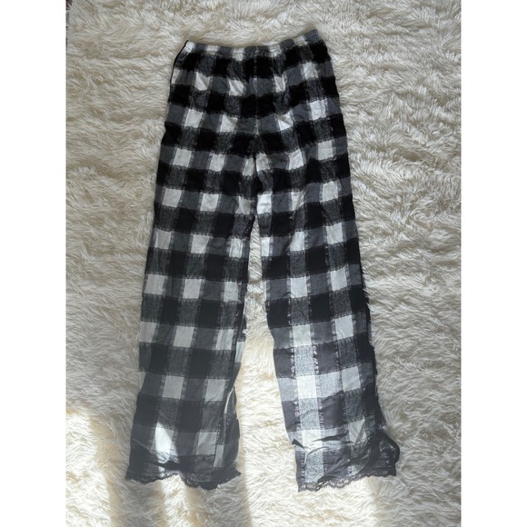 Victoria's Secret Black White Plaid Lace Trim Pajama Pants Sleep Bottoms‎ - Picture 2 of 4